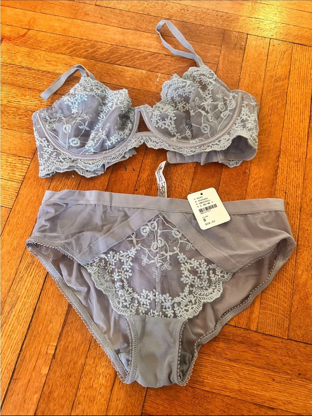 Free people daydreamer lace embroidered bra bralette hipster bikini set 32d s